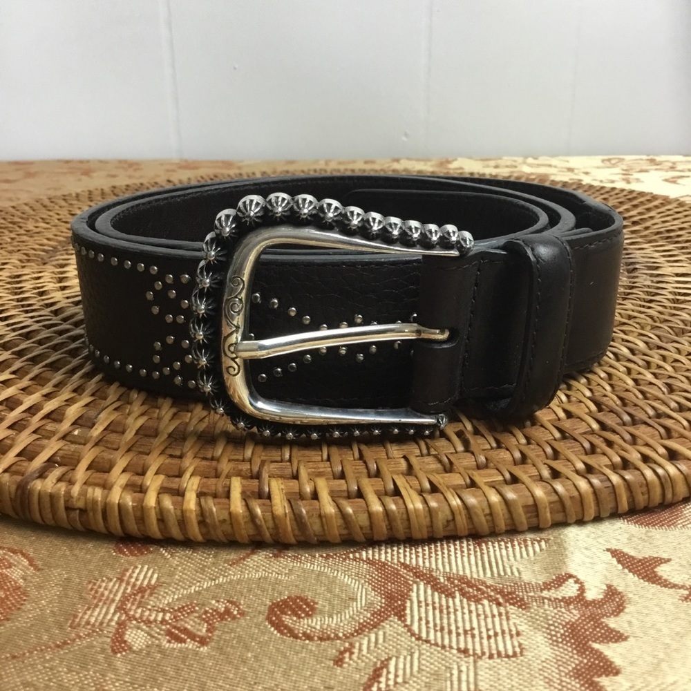 Brighton Brown Leather Belt Studded Leather Size M-L 34
